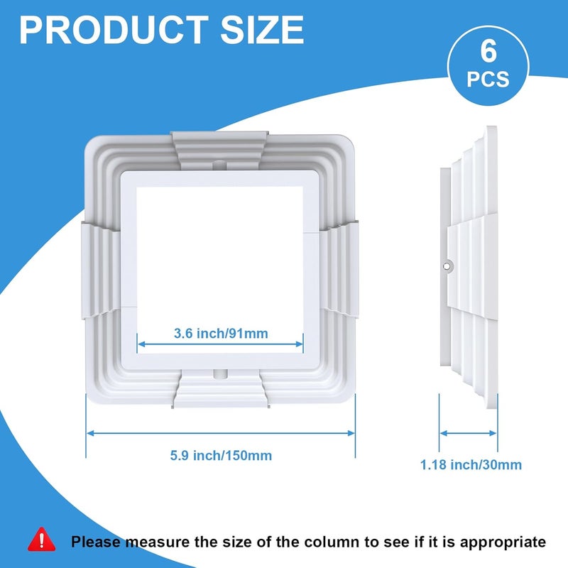 bruwaa 6 Pack 4 x 4 (3.5 inch x 3.5 inch) Vinyl Post Skirt Post Base Cover Column Wraps for Wood Hand Stair Rails and Porch Deck Post Base Black Post Trim - White - Image 2