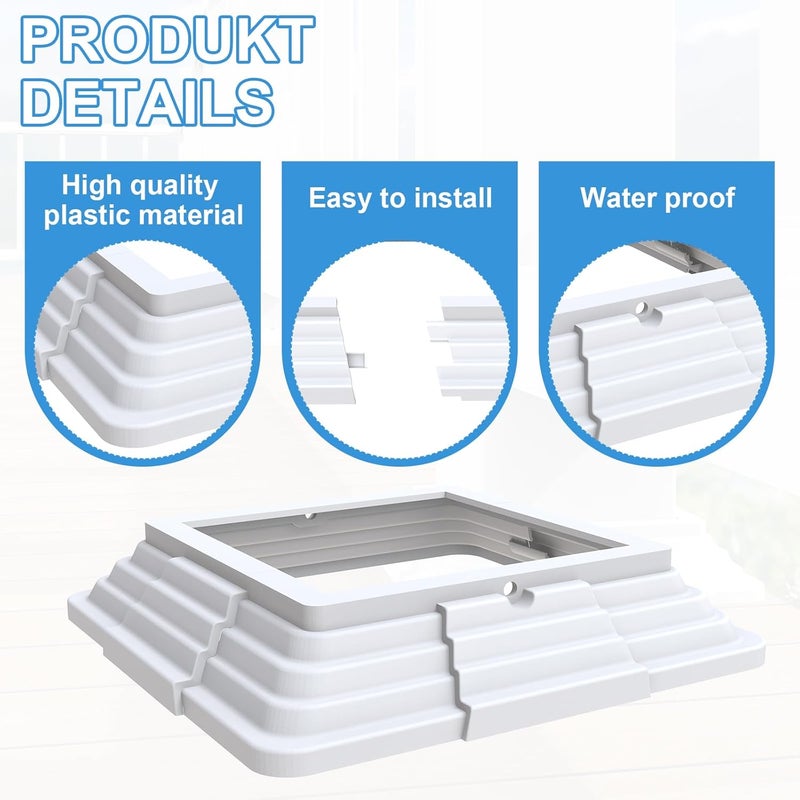 bruwaa 6 Pack 4 x 4 (3.5 inch x 3.5 inch) Vinyl Post Skirt Post Base Cover Column Wraps for Wood Hand Stair Rails and Porch Deck Post Base Black Post Trim - White - Image 3