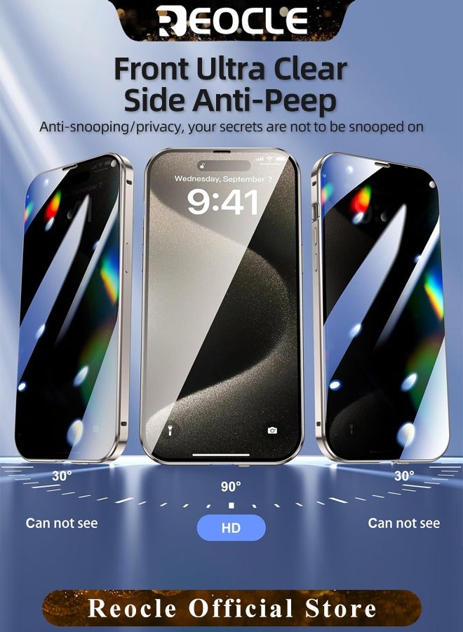 ريوكل حافظة لهاتف آيفون 14 13 برو ماكس حافظة زجاجية بإبزيم مزدوج الجانب مع واقي عدسة الكاميرا لكامل الجسم واقي معدني ممتص للصدمات وغطاء مضاد للزقزقة - Image 2