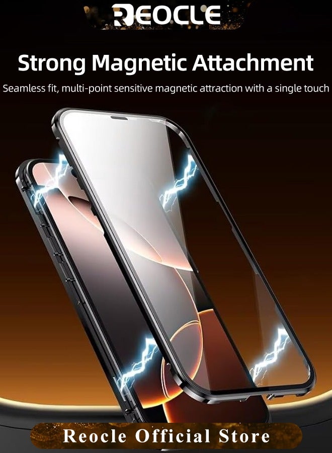 ريوكل حافظة لهاتف آيفون 14 13 برو ماكس حافظة زجاجية بإبزيم مزدوج الجانب مع واقي عدسة الكاميرا لكامل الجسم واقي معدني ممتص للصدمات وغطاء مضاد للزقزقة - Image 4