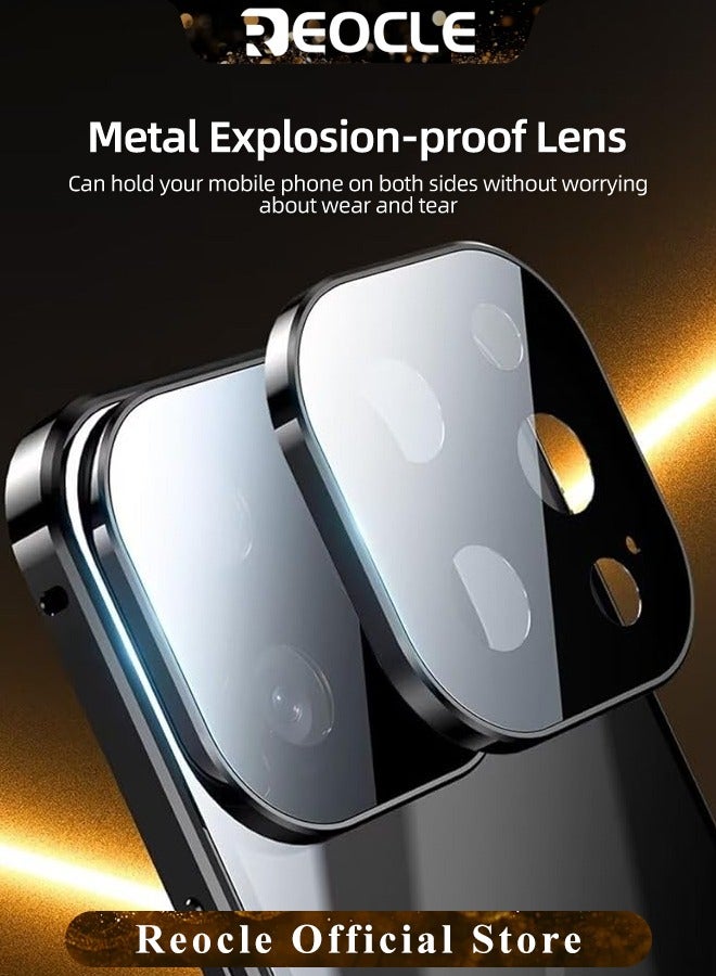 ريوكل حافظة لهاتف آيفون 14 13 برو ماكس حافظة زجاجية بإبزيم مزدوج الجانب مع واقي عدسة الكاميرا لكامل الجسم واقي معدني ممتص للصدمات وغطاء مضاد للزقزقة - Image 5