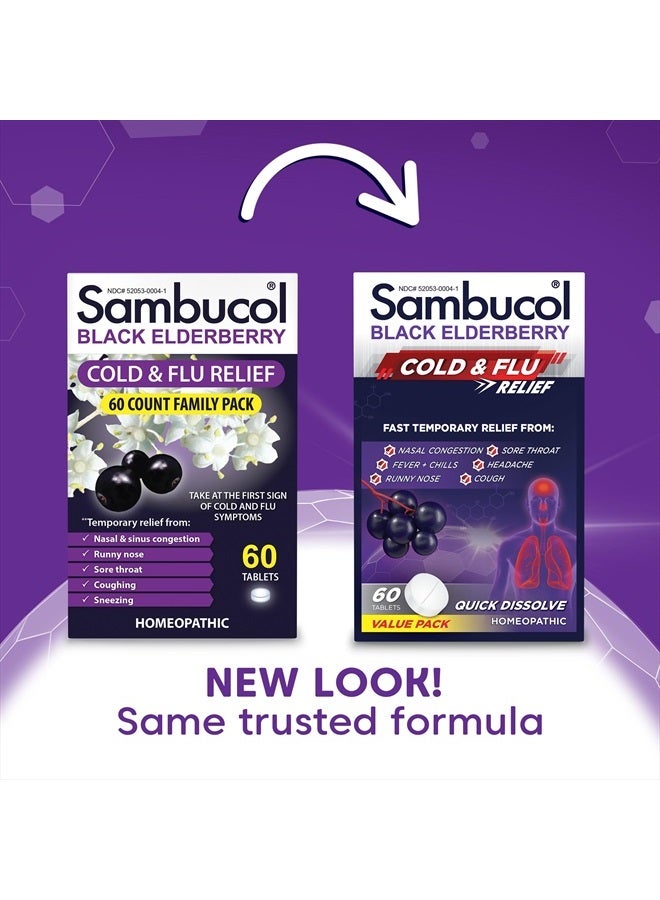 Sambucol Cold and Flu Relief Tablets - Homeopathic Cold Medicine, Cold Remedy for Adults, Black Elderberry for Colds, Zinc Cold Remedy - 60 Count - Image 2