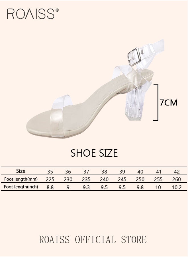 roaiss - Women Transparent Strappy High Heels Women Thick Heel Sandals Women Buckle High Heels - Image 1