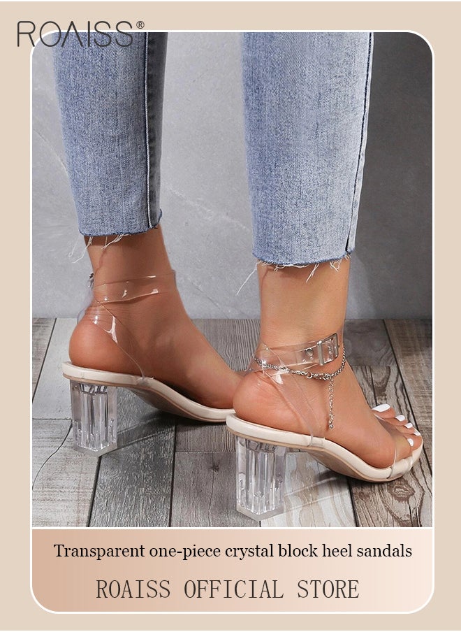 roaiss - Women Transparent Strappy High Heels Women Thick Heel Sandals Women Buckle High Heels - Image 1