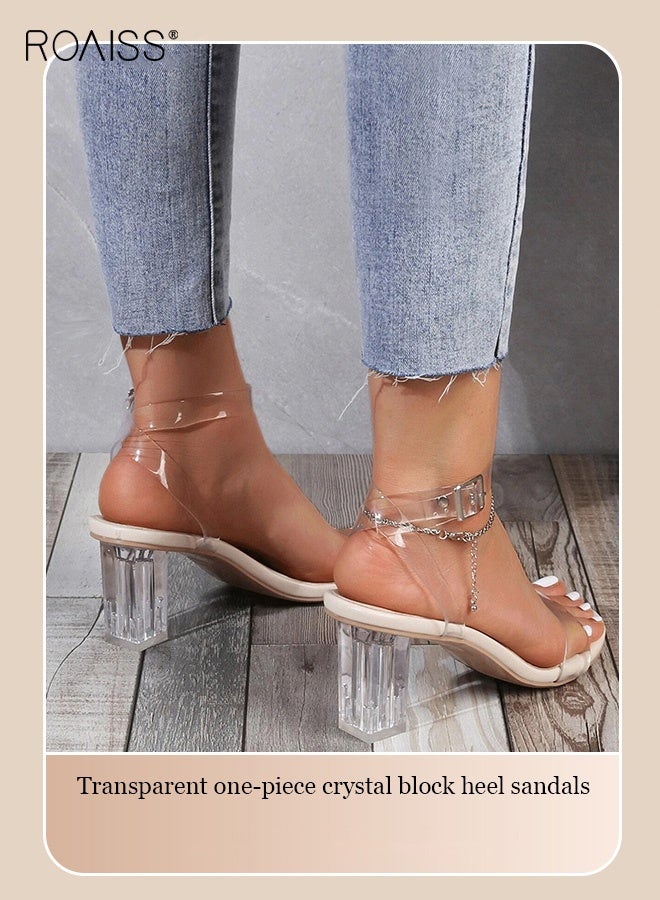 roaiss Women's Transparent Strappy High Heel Sandals Fashionable Thick Heel Dress Shoes Featuring a Buckle Slingback Closure and Open Toe Perfect for Parties, Weddings, and Evening Events - Image 3