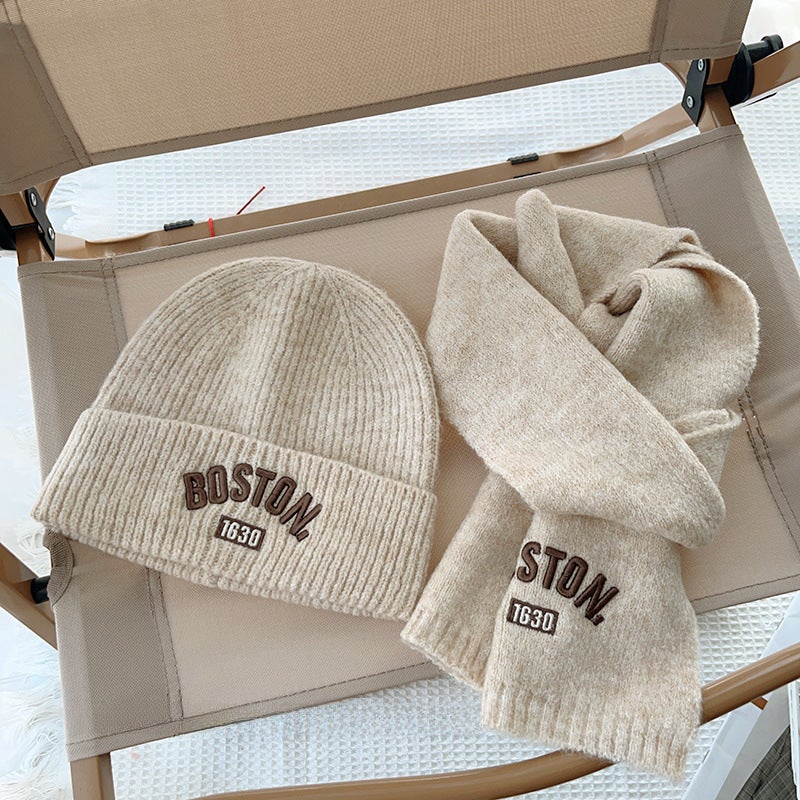 Kids Scarf and Hat Set Embroidered Letter Pink set - Image 4