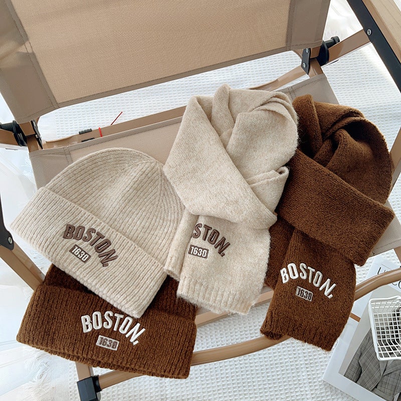 Kids Scarf and Hat Set Embroidered Letter Pink set - Image 5