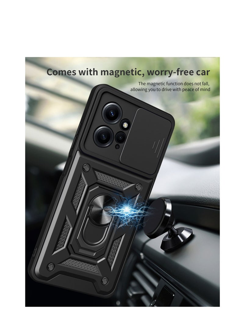 Generic - Ultra Armor Case for Xiaomi Redmi Note 12 4G(Not Fit Note 12 5g), TPU+PC Shockproof Protective Cover with Slide Camera Cover and with Ring Kickstand,Black - Image 1