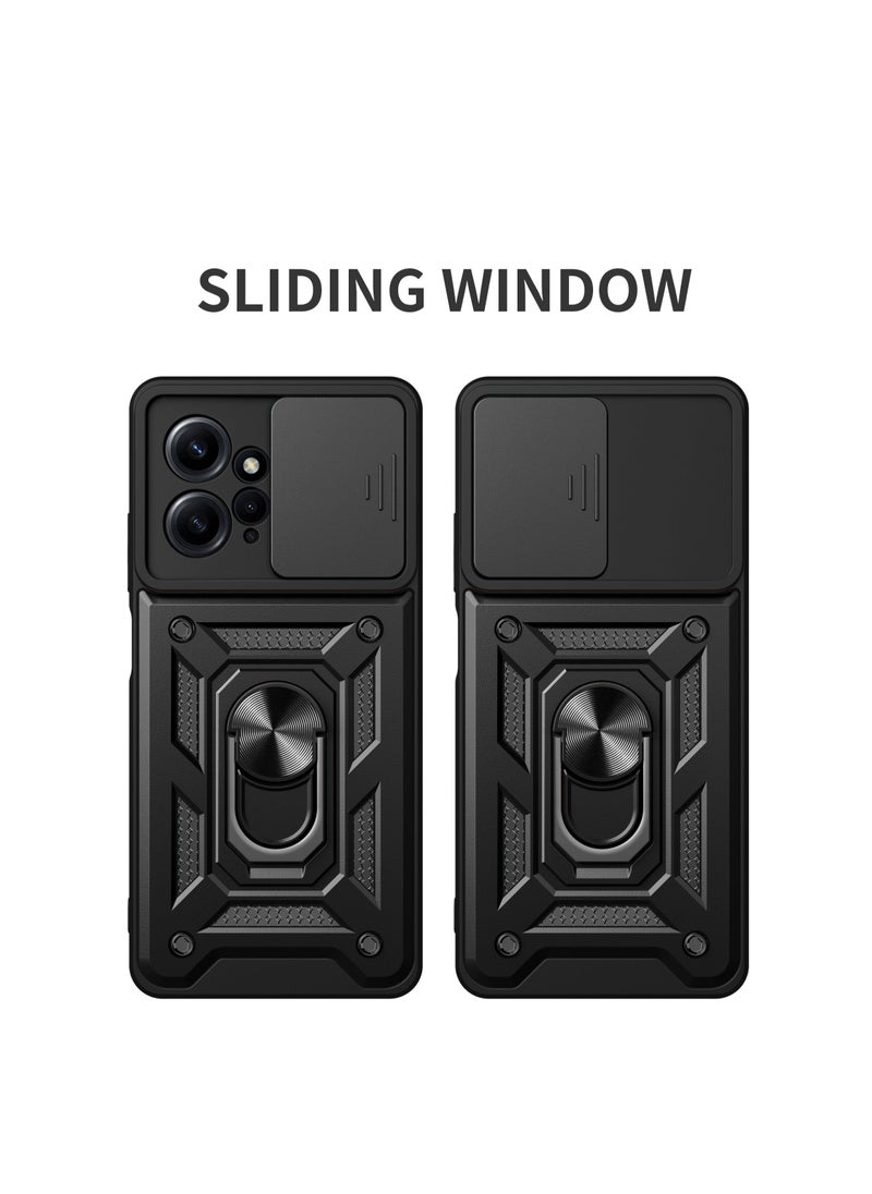 Generic - Ultra Armor Case for Xiaomi Redmi Note 12 4G(Not Fit Note 12 5g), TPU+PC Shockproof Protective Cover with Slide Camera Cover and with Ring Kickstand,Black - Image 1