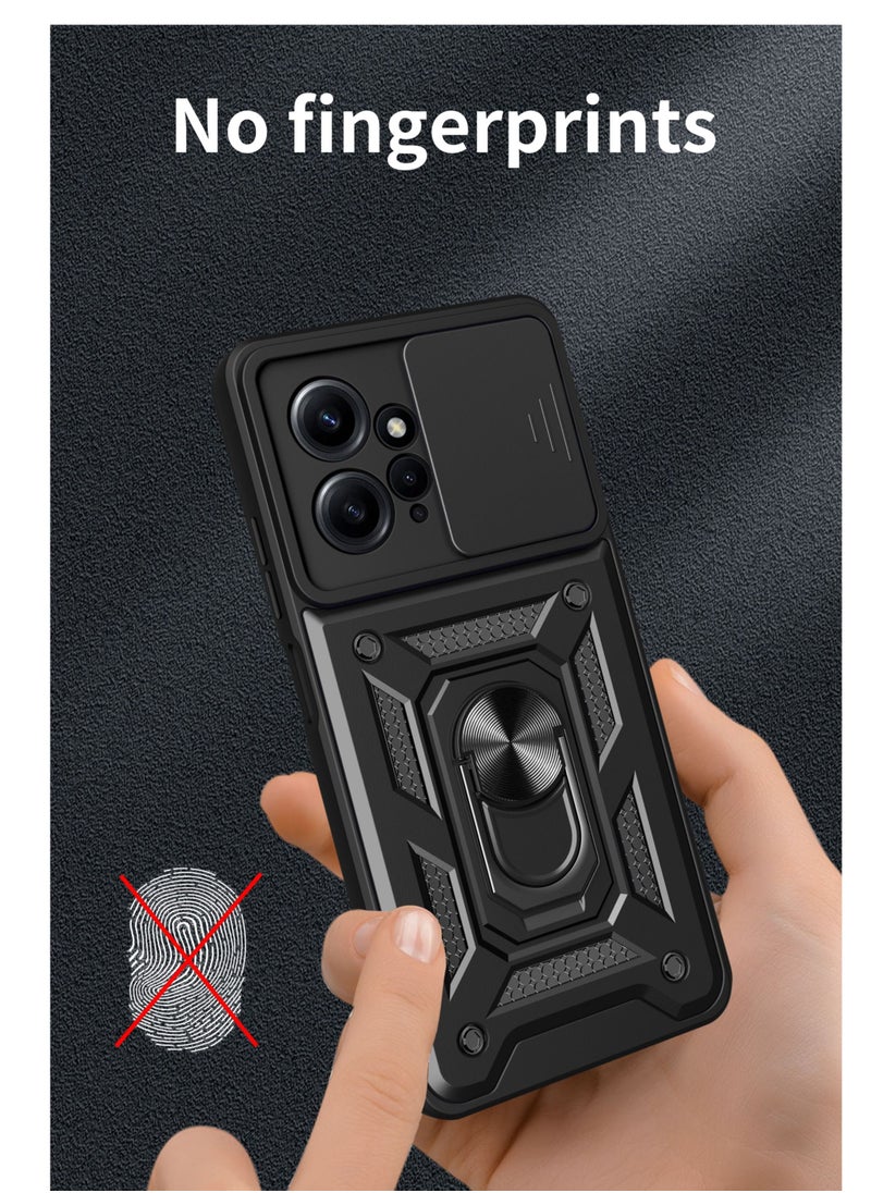 Generic - Ultra Armor Case for Xiaomi Redmi Note 12 4G(Not Fit Note 12 5g), TPU+PC Shockproof Protective Cover with Slide Camera Cover and with Ring Kickstand,Black - Image 1