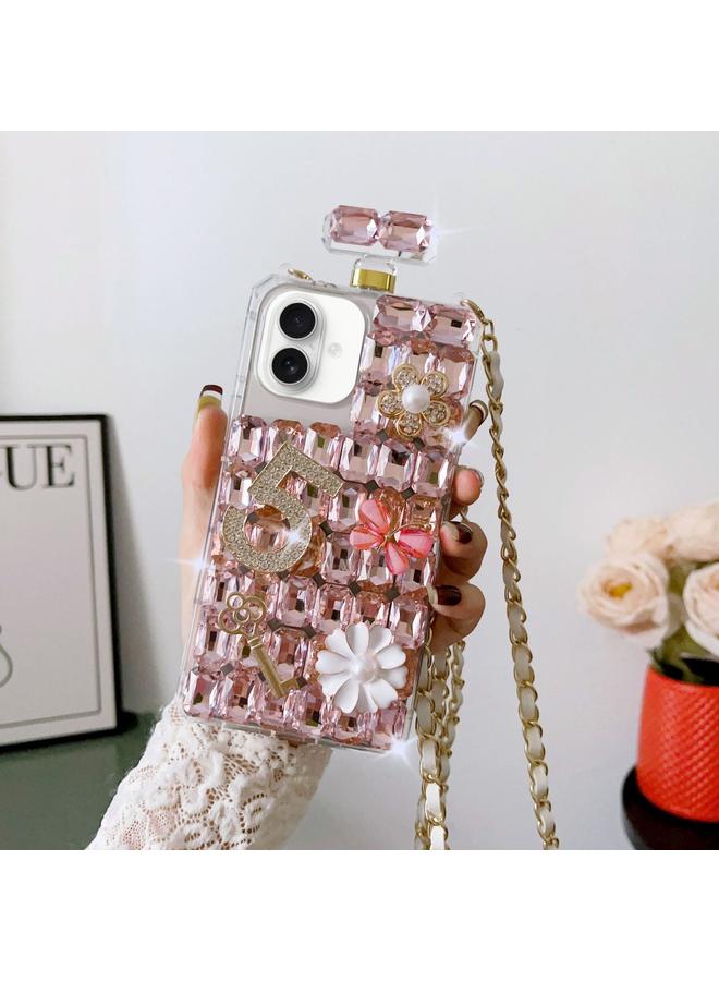 اس-توب جراب هاتف iPhone 16 Plus Crossbody على شكل زجاجة عطر مصنوعة يدويًا ومرصعة بالألماس - Image 1