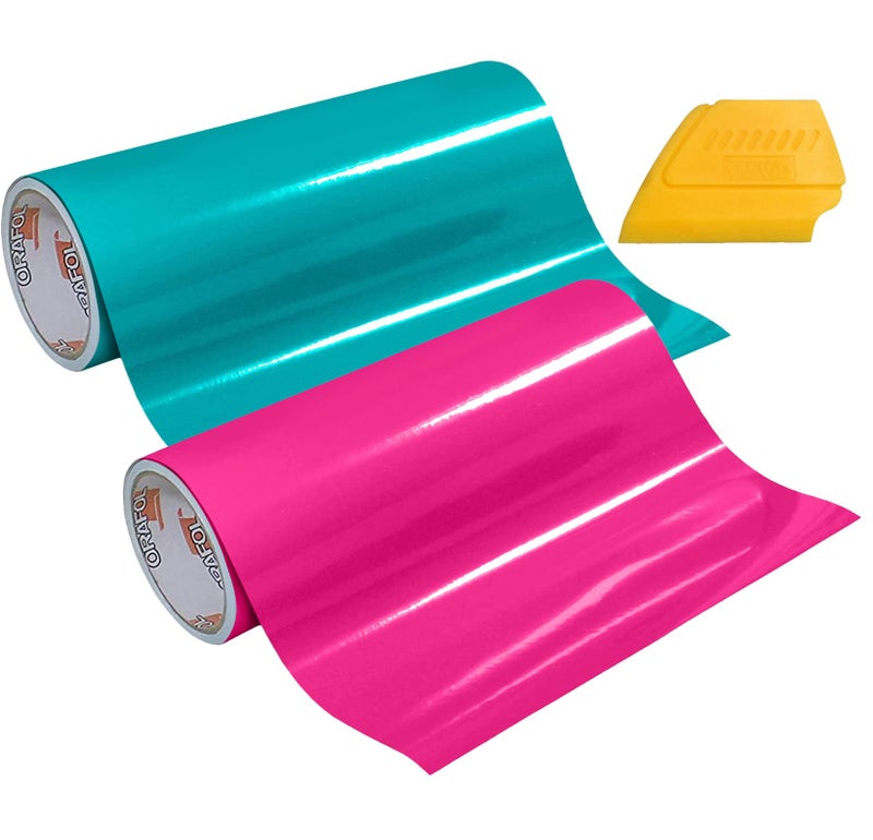 ORACAL 651 MultiColor Vinyl Starter Kit 12 x 5ft 2Roll Bundle Including Hard Yellow Detailer Squeegee TurquoiseBright Pink