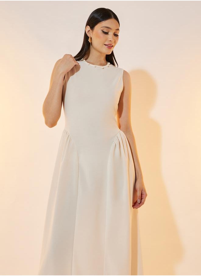 Take Two Faux Pearl Detail Sleeveless A-Line Maxi Dress  - Image 4