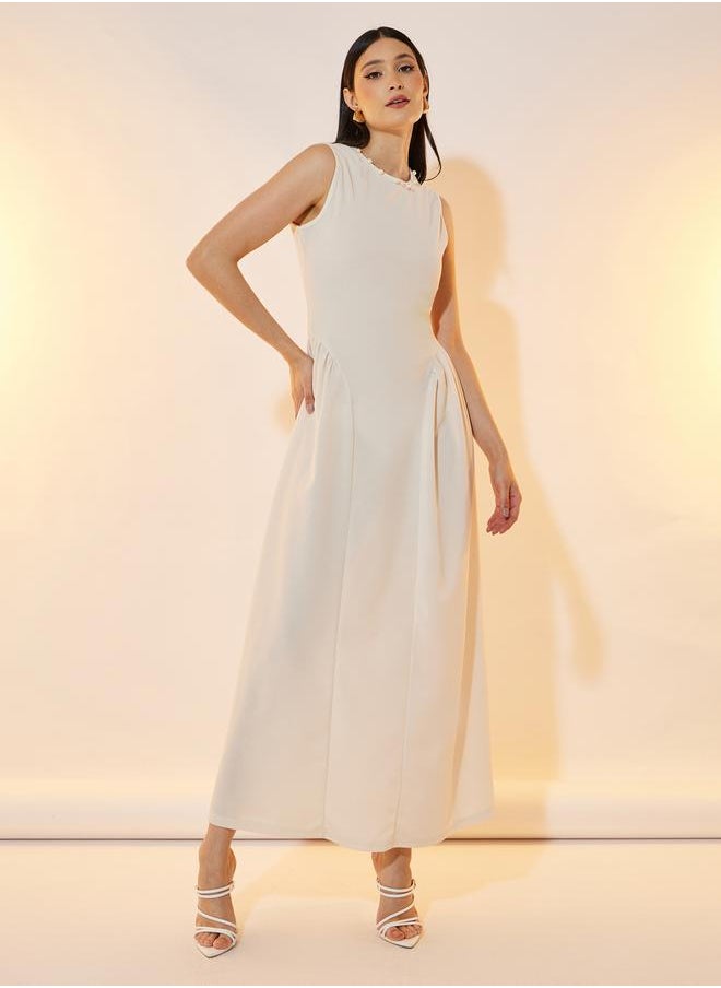 Take Two Faux Pearl Detail Sleeveless A-Line Maxi Dress  - Image 3