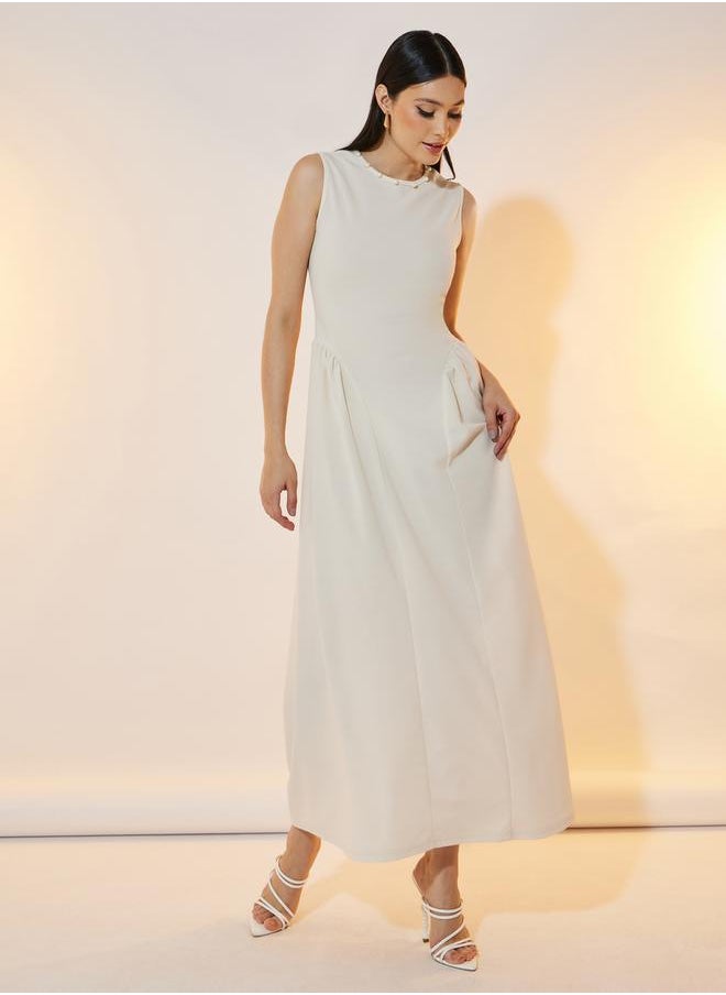 Take Two Faux Pearl Detail Sleeveless A-Line Maxi Dress  - Image 1