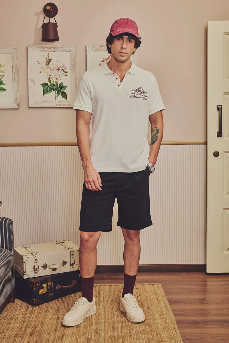 SNITCH Late Checkout Textured Knit Embroidered Polo T-Shirt