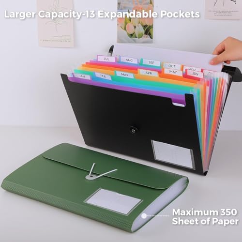 SKYDUE Expanding File Folder Accordion File Organizer with 13 Pockets for A4Letter Sized Paper Accordion Folder with Labels Document Receipt Organizer for Office School Home - Image 3