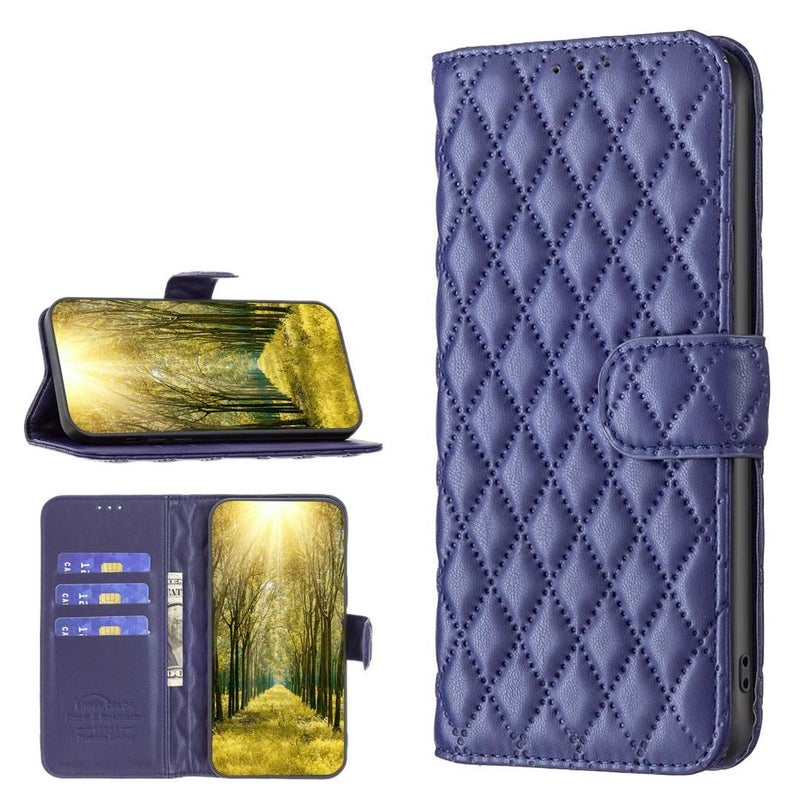 Shockproof Leather Texture for Redmi Note 13 with Card Holder and Waterproof and Anti Slip Grip in Blue with Easy Storage - Image 1