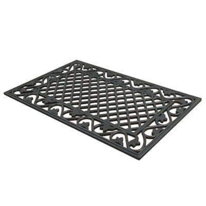 CLASSIC ORNATE RUBBER SCROLL DOOR MAT GARDEN OUTDOOR HEAVY DUTY 60 X 40CM OPEN DIAMOND GRID SCROLL DOORMAT DESIGN
