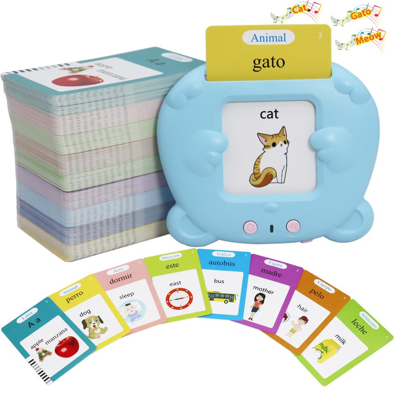 MAYAPHILOS Spanish English 510 Words Alphabet Bilingual Talking Flash Cards for 38 Years Toddlers Pocket Speech Buddy Therapy Autism Toys Educational Learning Interactive Toy for Boys Girls Kids Gifts Blue - Image 4