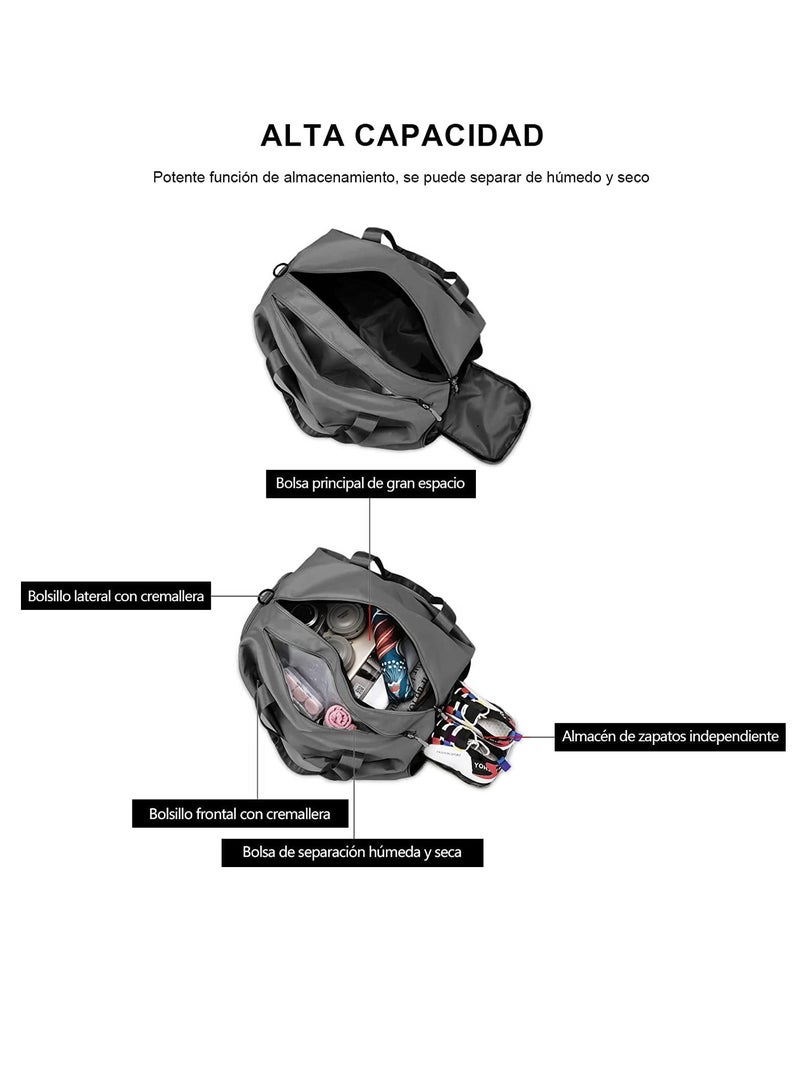 MIXDE Sports Gym Bag for Women, Workout Duffel Bag Travel Bags Swim Sports Travel Gym Bag with Dry Wet Pocket and Shoe Compartment Travel bag Yoga Bag ,Grey  - Image 3