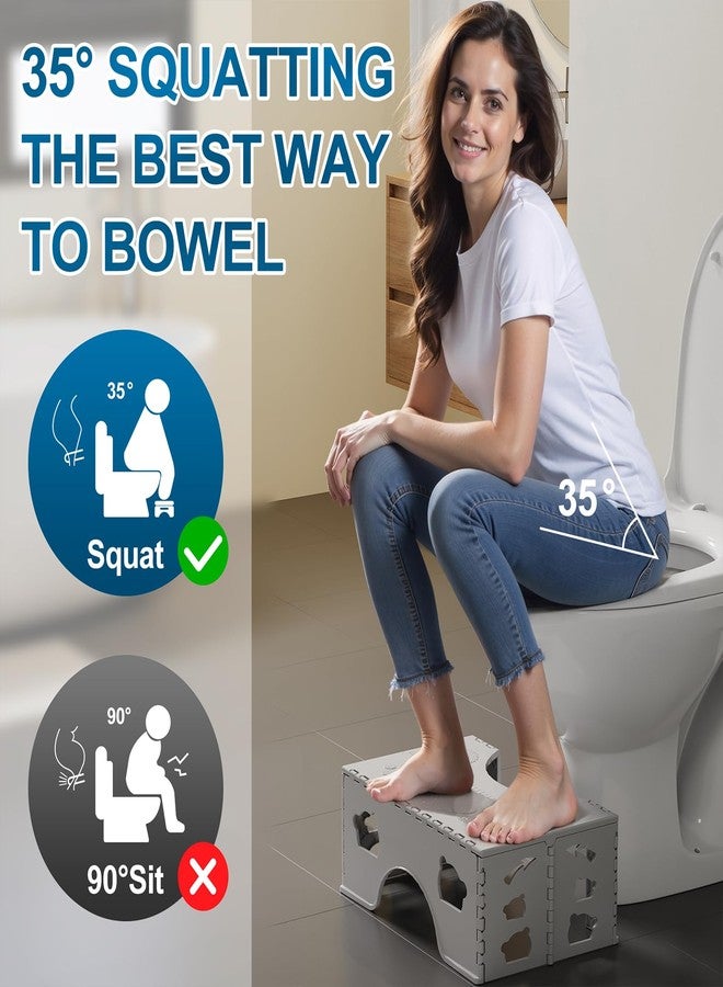 Uaniar Foldable Toilet Stool Squat Adult, 7" Collapsible Poop Stool Portable for Travel, Anti-Slip Squatting Potty for Adults, Lightweight Bathroom Stools Easy to Storage, Gray - Image 2