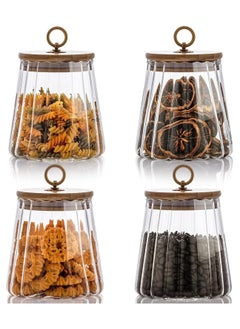 GGEROU Airtight Glass Jars Set of 4,Glass Coffee Nuts Canister with Bamboo Lid,Petal Decorative Coffee Storage Container (Taper)  - Image 1