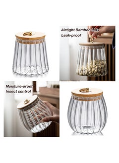 GGEROU Airtight Glass Jars Set of 4,Glass Coffee Nuts Canister with Bamboo Lid,Petal Decorative Coffee Storage Container (Taper)  - Image 4