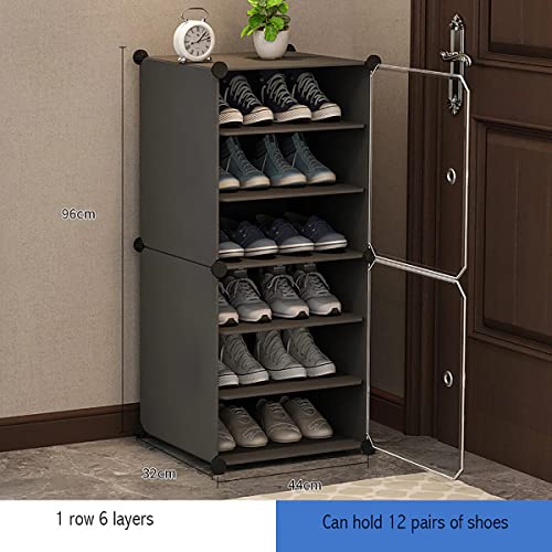 AYSIS DIY Shoe Rack Organizer/Multi-Purpose Plastic 6 Layers Portable and Folding Shoe Rack ^ Grey6Shelf2Door - Image 2