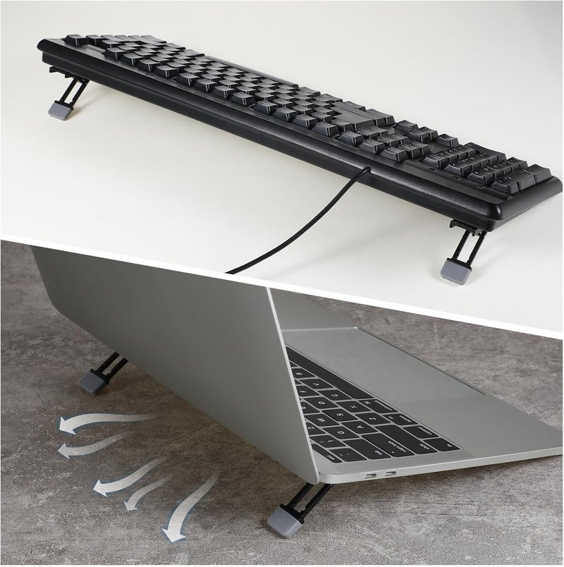 2 Pcs Portable Keyboard Riser with Adjustable Tilt Angles - Zinc Alloy Mini Laptop Stand (Black) - Image 4
