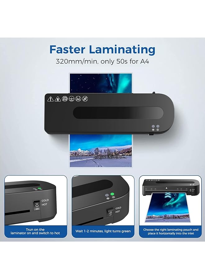erorex Laminator A4 Laminator Machine With 15 Laminating Pouches 5 In 1 Thermal Laminator For Home Office School Use 9 Inch Max Width Quick Warm Up Paper Trimmer Corner Rounder Hole Puncher  - Image 5