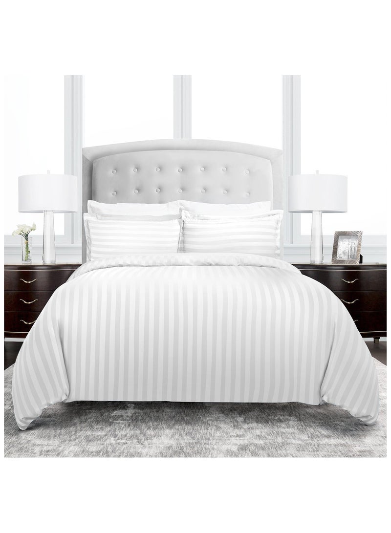 TW Premier TW Hotel Duvet Cover Stripe 220x240cm King Size 6 Pcs Set - 1 Duvet Cover 220x240cm (Without Filling) 1 Fitted Bed Sheet 200x200+30cm - 4 Pillow Cases 48x74+5cm - Quilt Cover Set - Image 1