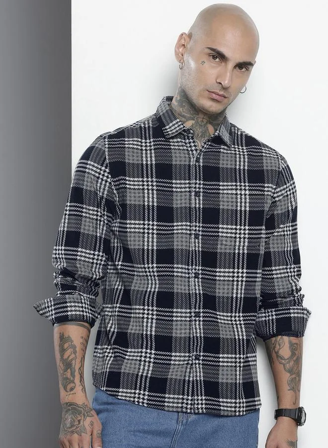 شركة المرآب الهندية قميص أسود بقصة عادية ونقشة مربعات