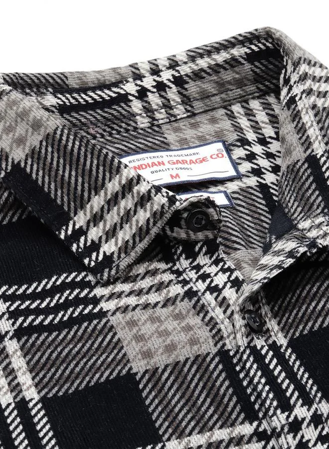 شركة المرآب الهندية قميص أسود بقصة عادية ونقشة مربعات