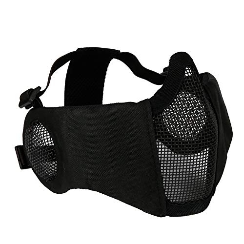 AOUTACC Airsoft Mesh Mask, Half Face Mesh Masks with Ear Protection for CS/Hunting/Paintball/Shooting (Mesh Ear, BK) - Image 1