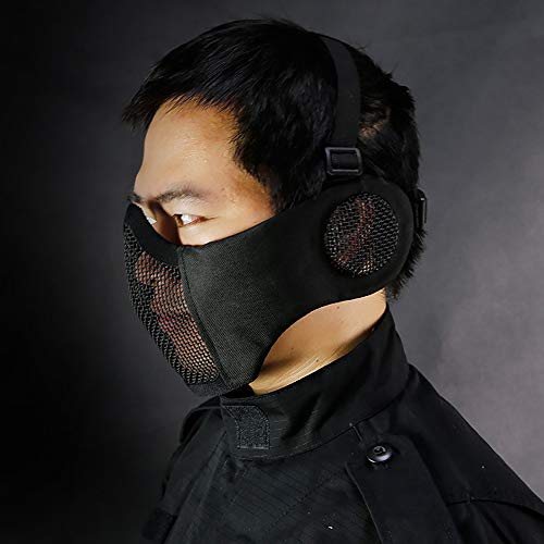 AOUTACC Airsoft Mesh Mask, Half Face Mesh Masks with Ear Protection for CS/Hunting/Paintball/Shooting (Mesh Ear, BK) - Image 4