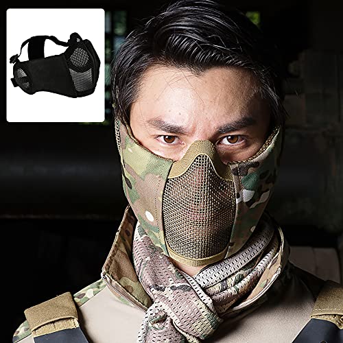 AOUTACC Airsoft Mesh Mask, Half Face Mesh Masks with Ear Protection for CS/Hunting/Paintball/Shooting (Mesh Ear, BK) - Image 5