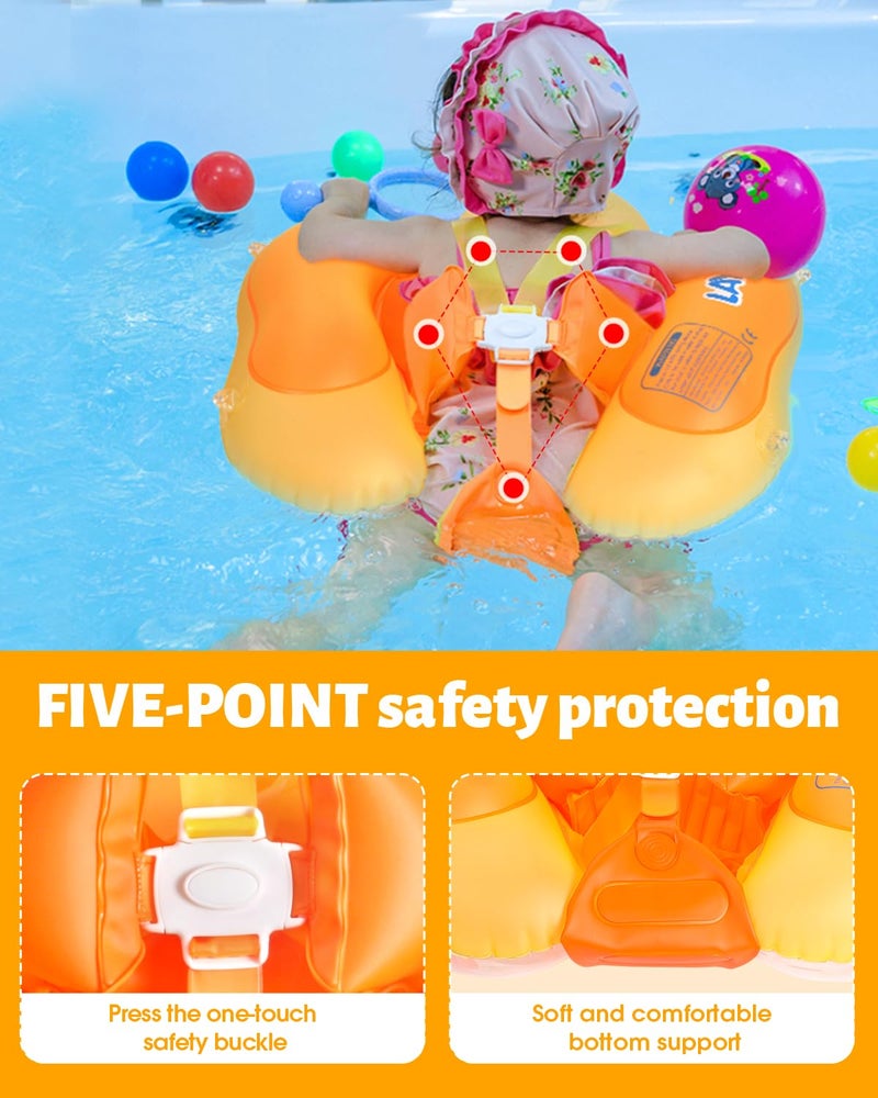 LAYCOL Baby Swimming Float Inflatable Baby Pool Float Ring with Sun Protection Canopy,add Tail no flip Over for Age of 3-36 Months (Yellow, S) - Image 4
