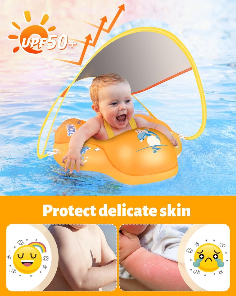 LAYCOL Baby Swimming Float Inflatable Baby Pool Float Ring with Sun Protection Canopy,add Tail no flip Over for Age of 3-36 Months (Yellow, S) - Image 2