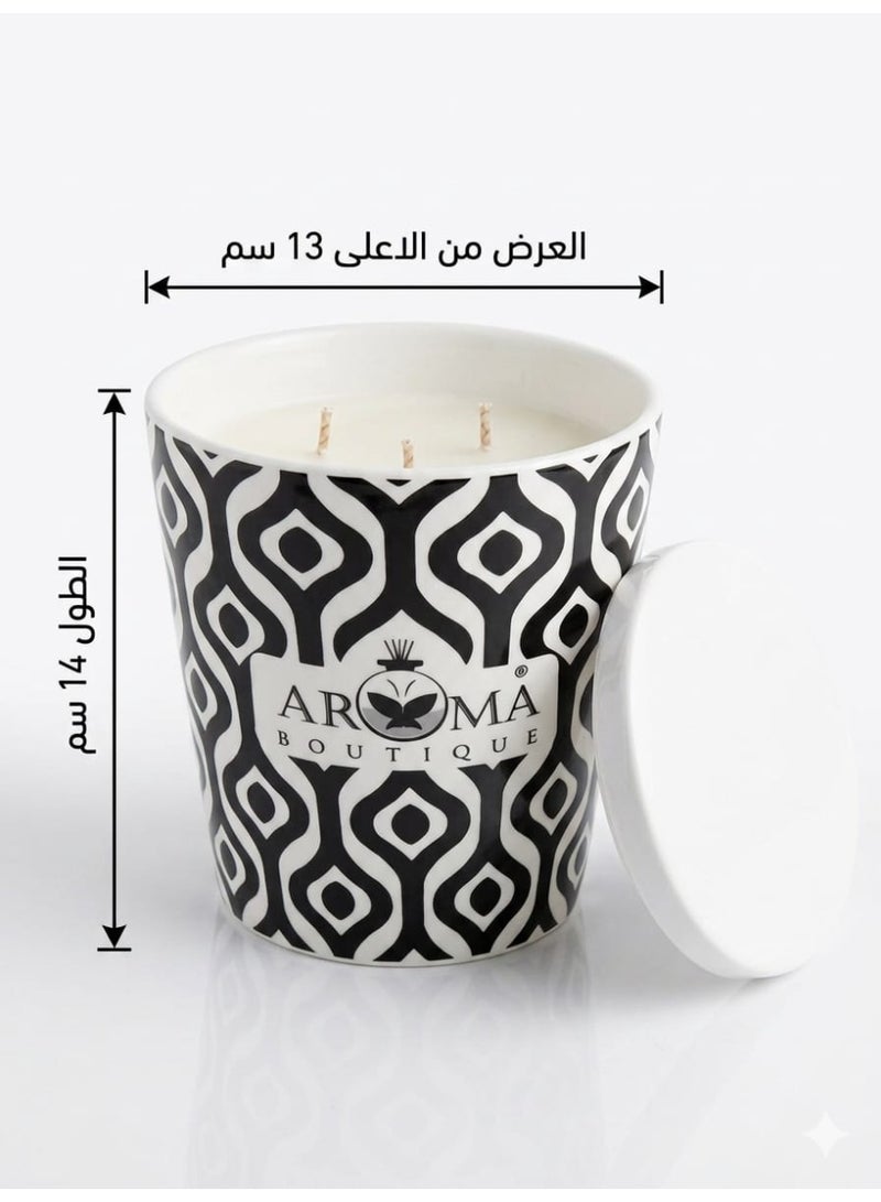 أروما شمعة عطرية فاخرة كبيرة الحجم في وعاء من السرميك وغطاء لمسة من الدفء والأناقة لمنزلك رائحة الفلفل الاسود والياسمين - Image 4