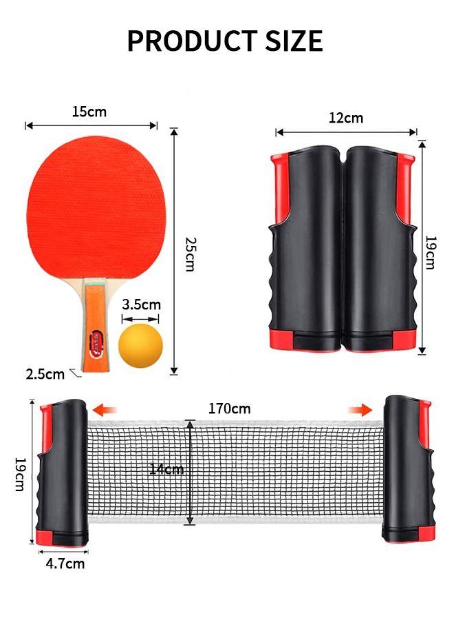 NIBEMINENT Ping Pong Paddle Set, Portable Table Tennis Set with Retractable Net, 2 Rackets, 6 Balls, Elastic Soft Shaft Equipment and Carry Bag for Children Adult Indoor/Outdoor Games - Image 3