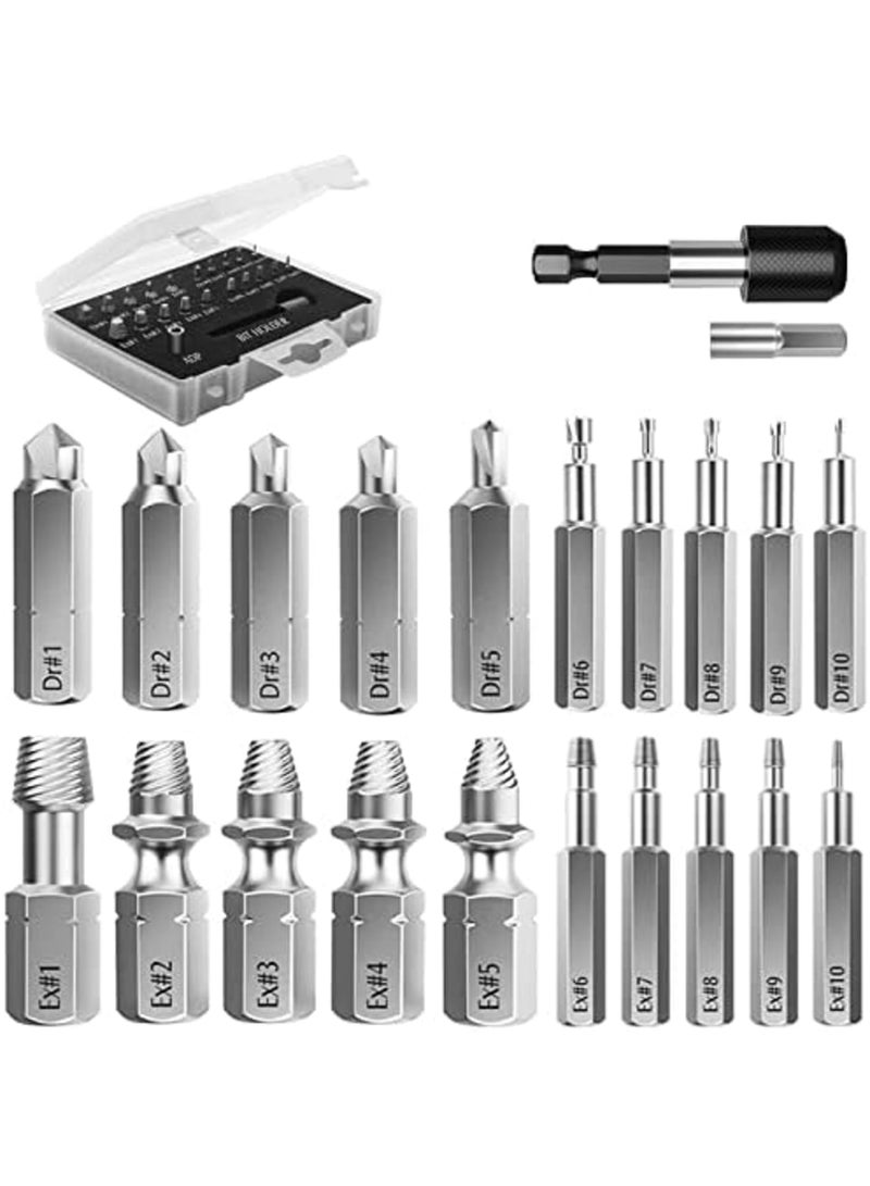 Luckam Damaged Screw Extractor Set, 22 Pcs Easy out All-purpose Hss Broken Stripped Screw Remover Extractor Kit with Magnetic Extension Bit Holder Socket Adapter - Image 1