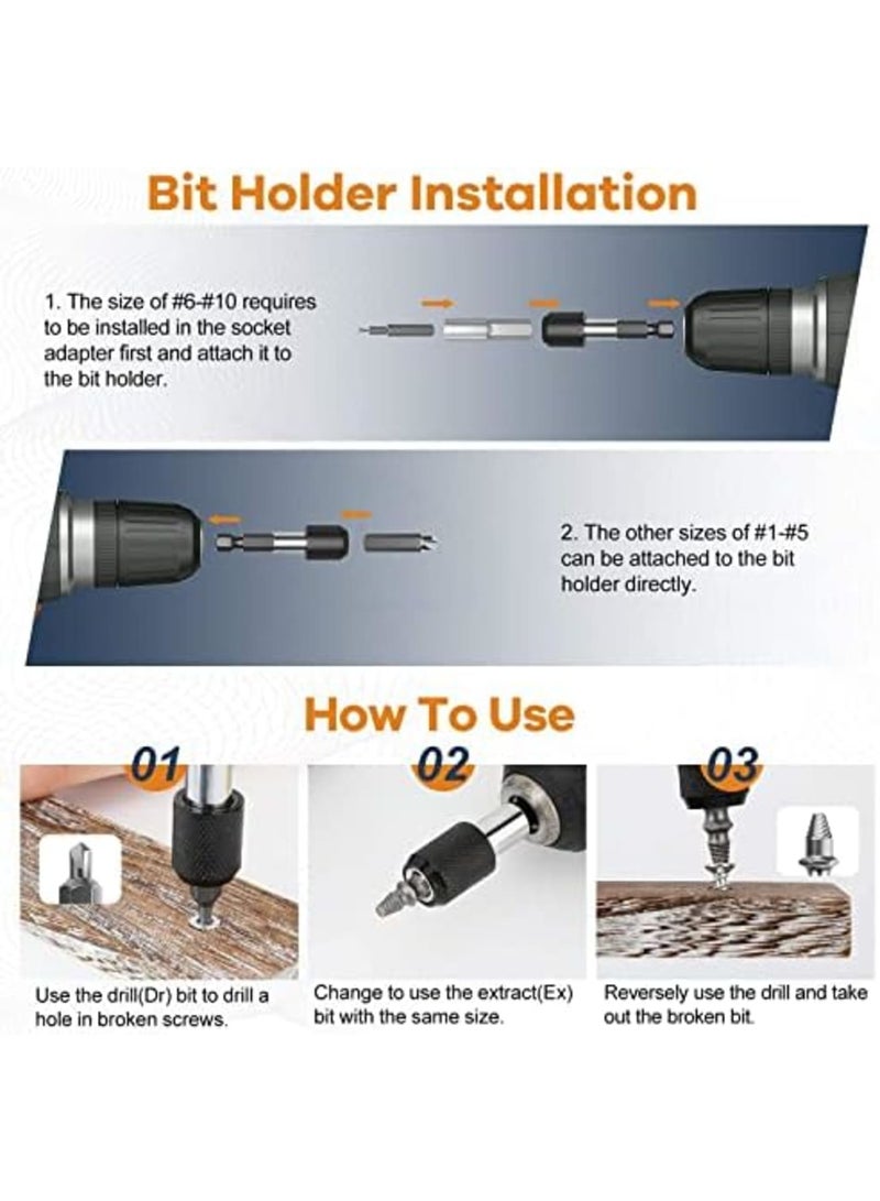 Luckam Damaged Screw Extractor Set, 22 Pcs Easy out All-purpose Hss Broken Stripped Screw Remover Extractor Kit with Magnetic Extension Bit Holder Socket Adapter - Image 3