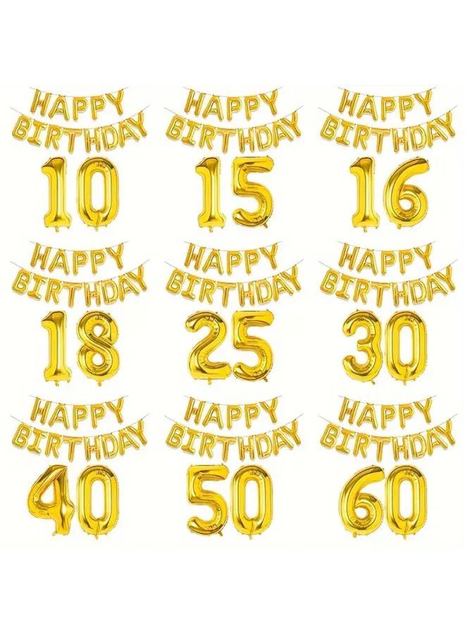 Golden Birthday Balloon Set With 32 Inch Number And 16 Inch Foil Balloons Style 10 - Image 1