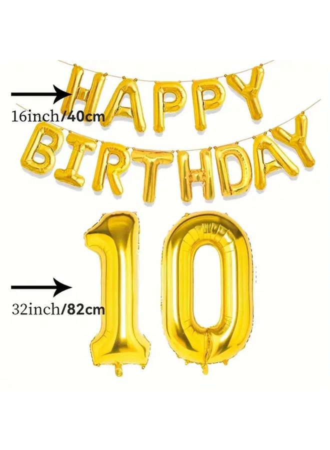 Golden Birthday Balloon Set With 32 Inch Number And 16 Inch Foil Balloons Style 10 - Image 2
