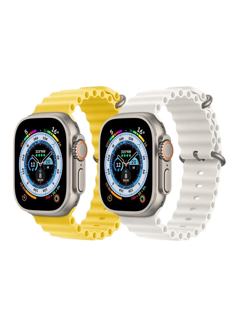 YOMNA Silicone Ocean Band Strap For Apple Watch Ultra 8 49Mm Yellow And White (Set Of 2) 