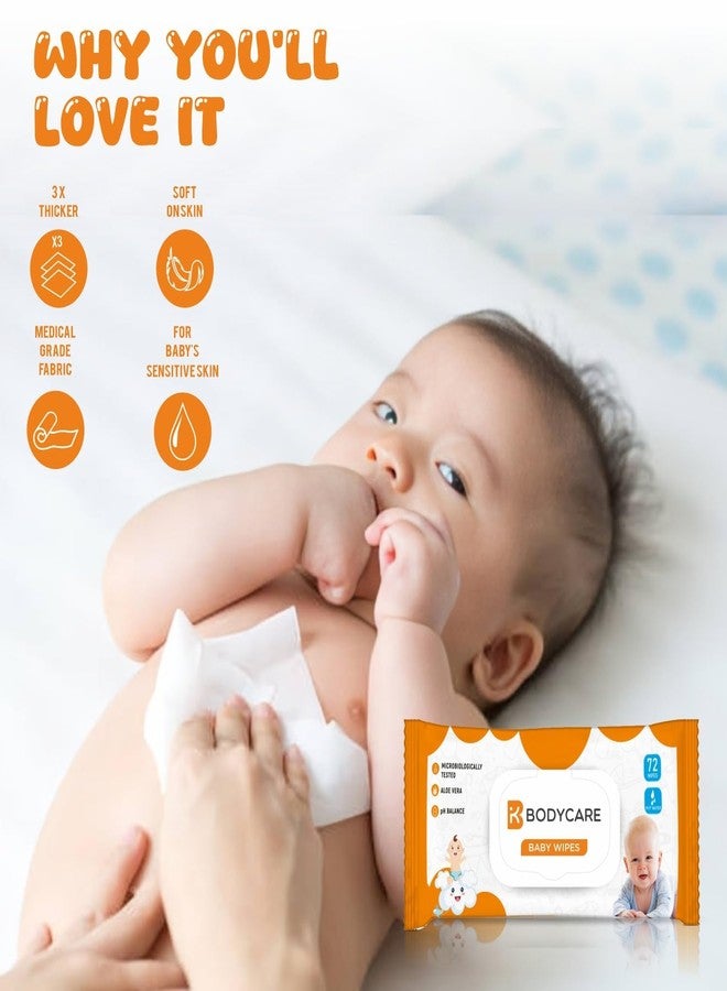 BODYCARE Unscented 99% Pure Water Baby Wipes with Lid |Natural Plant made cloth - Super thick Wet Wipes I 72 pcs/pack - (Pack of 4) - Image 4