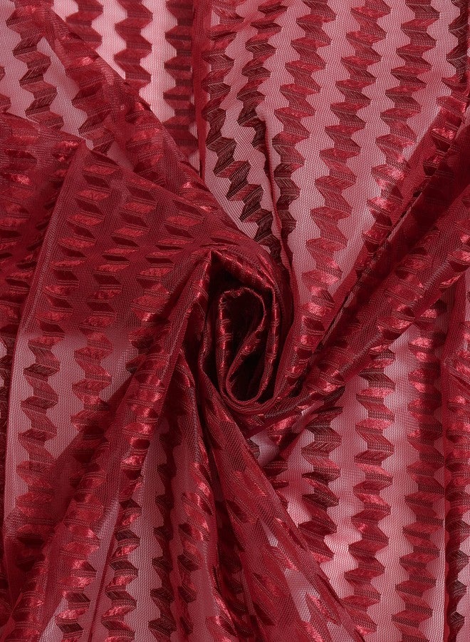 YUKANY Zig Zac Tissue Transparent Plain Net Sheer Door & Windows Grommets Curtains | Parda | Pack of 2 (Maroon Red, 4 x 5 ft) - Image 4