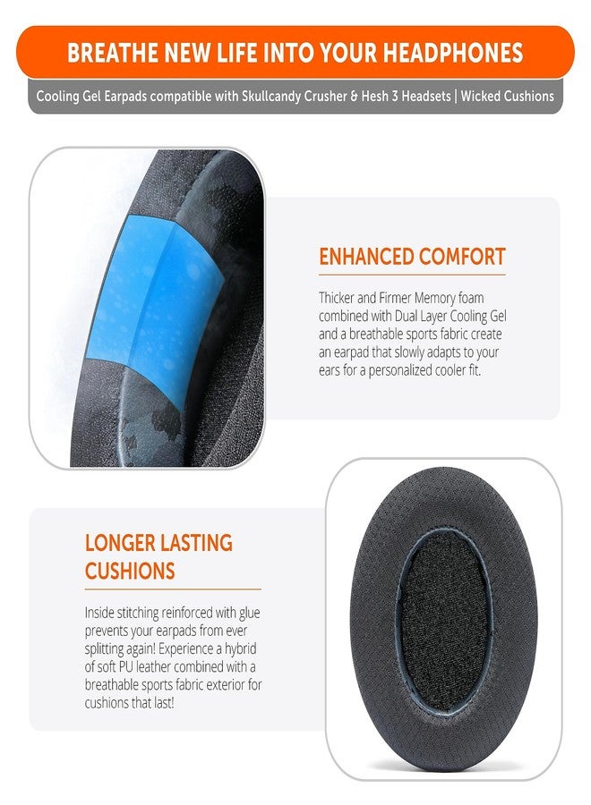 WC وسادات أذن جل تبريد WC Freeze Crusher - متوافقة مع سماعات Skullcandy Crusher، من Wicked Cushions - تناسب سماعات Skullcandy Crusher و Hesh 3، مصنوعة من إسفنج ميموري فوم ناعم، توفر برودة تدوم لفترة أطول | أسود مموه - Image 4