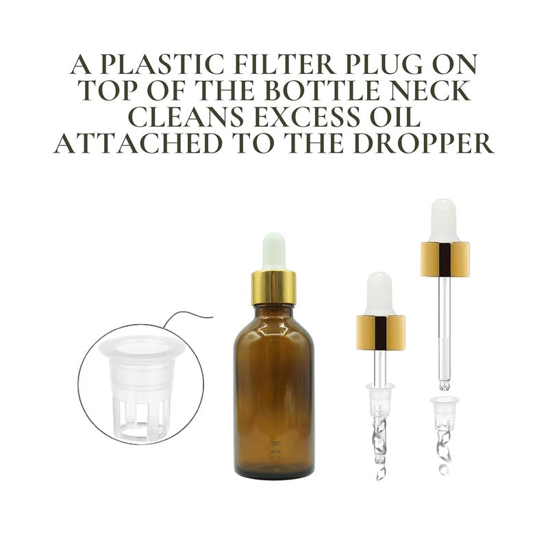 PHARCOS 50ml Amber Glass Bottle with with Gold Ring, White Silicone Teat, Dropper and Plug for Essential Oils, DIY Skin Care, Multipurpose Bottle for Home and Travel Purpose (Amber- 1pc- 50ml) - Image 2